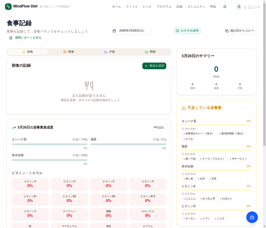 MindFlow Diet食事記録画面