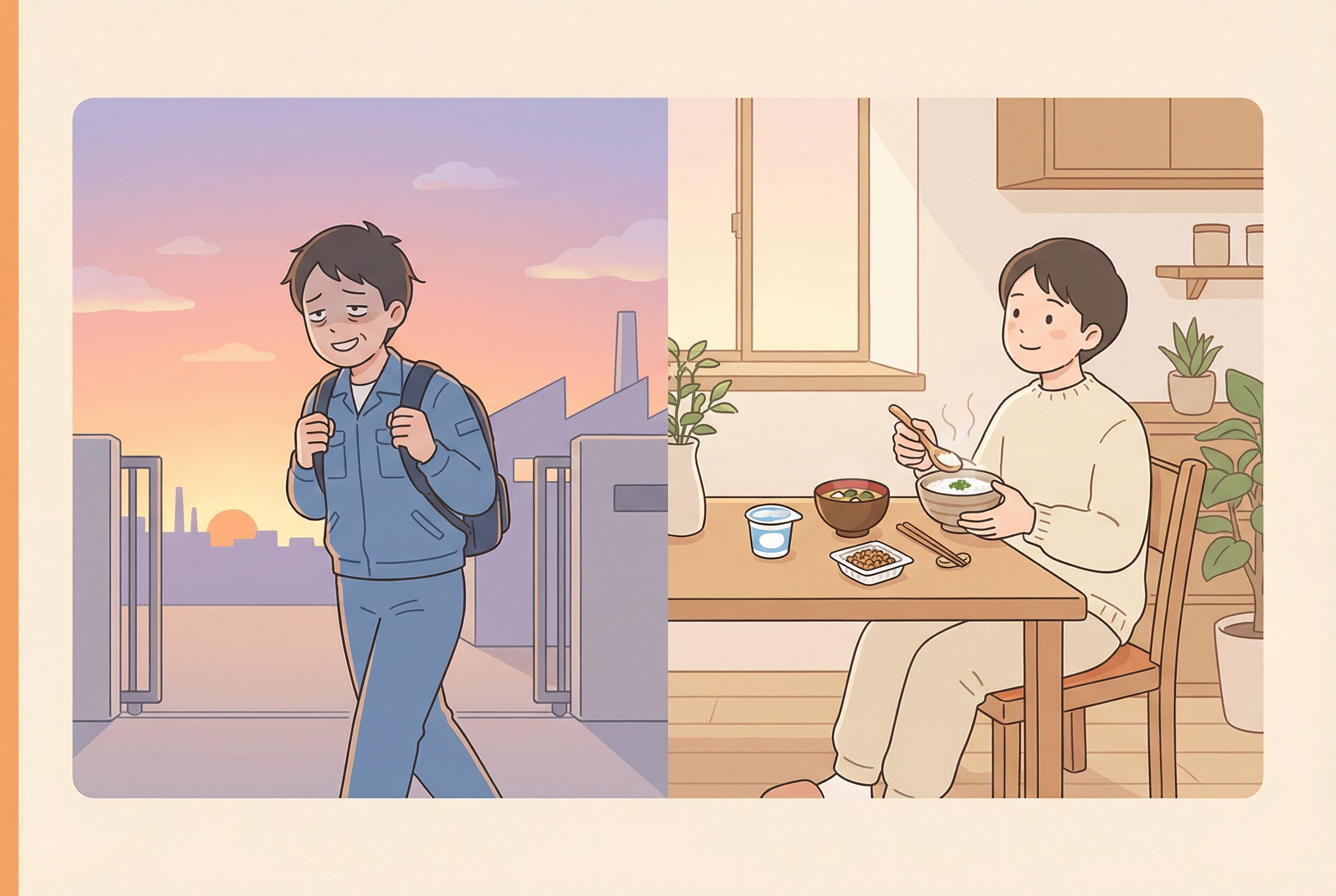 工場勤務の夜勤明けに太らない食事 アイキャッチ画像