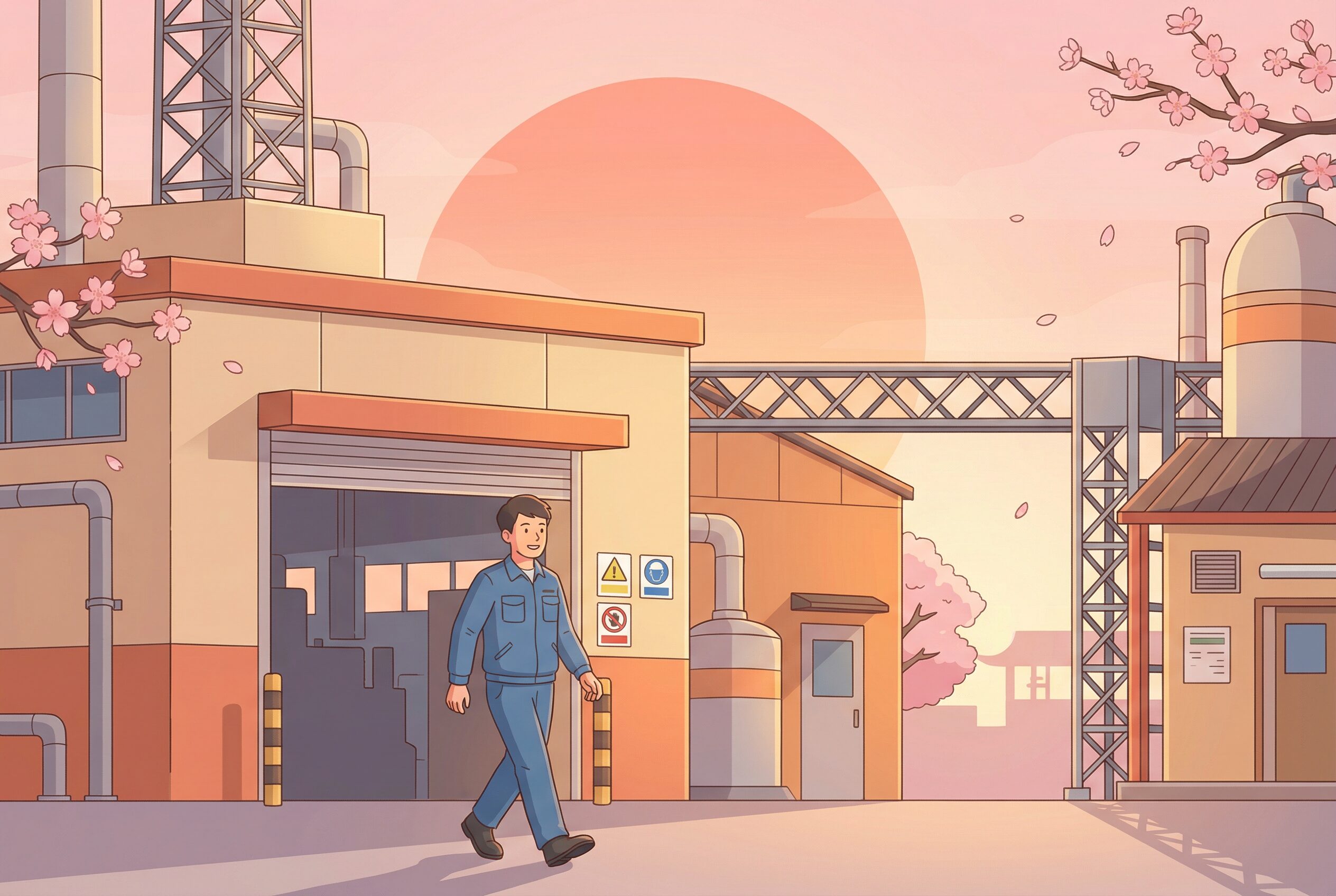 夜勤明けの工場のイメージ