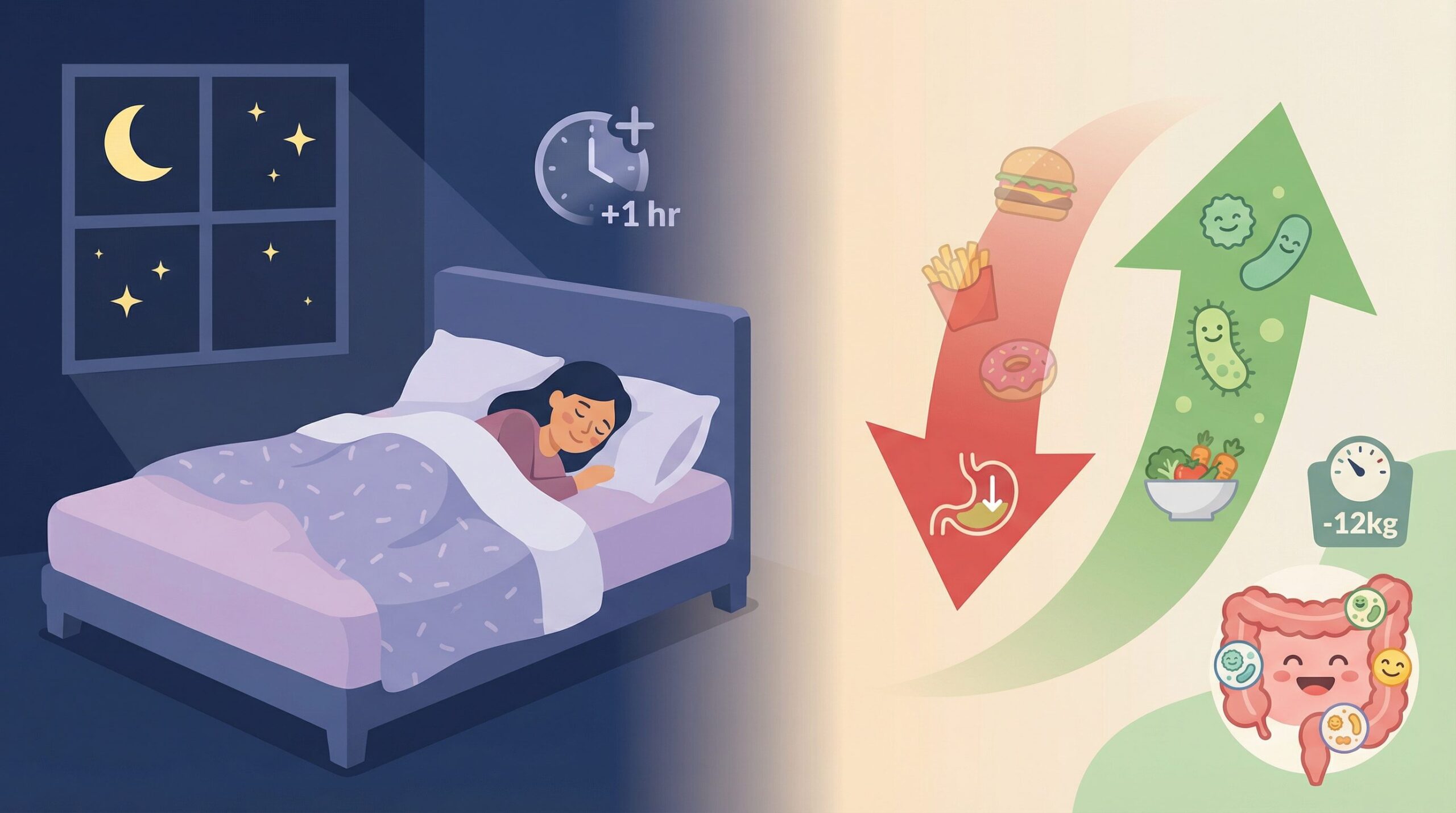 睡眠を増やすと食欲が減る科学的メカニズムのイラスト